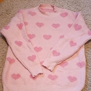Amazon Pink Heart Pattern Turtleneck Sweater